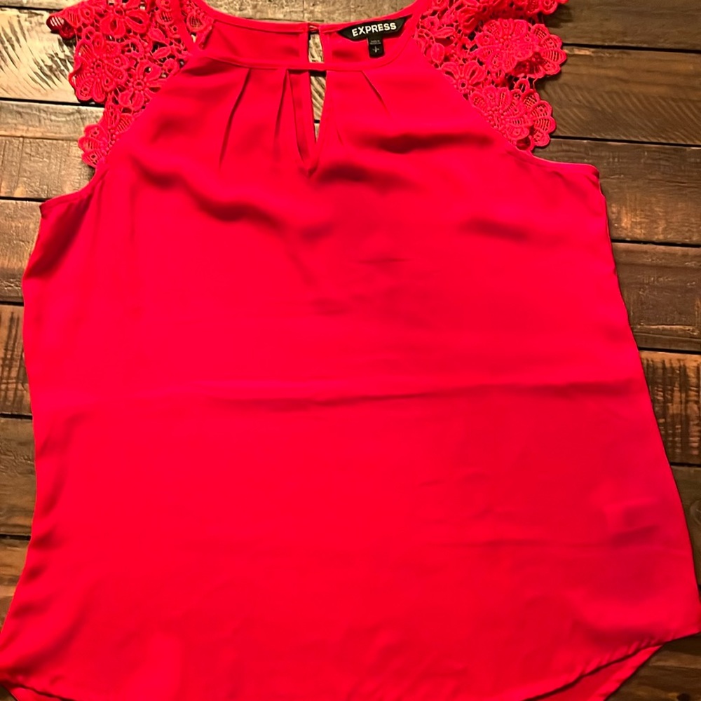 Beautiful red express blouse with lace cap sleeves size S